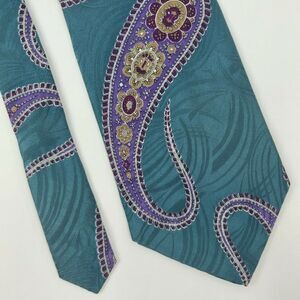 Bill Robin Son Teal Purple‎ Paisley Silk Tie 56.5 4
